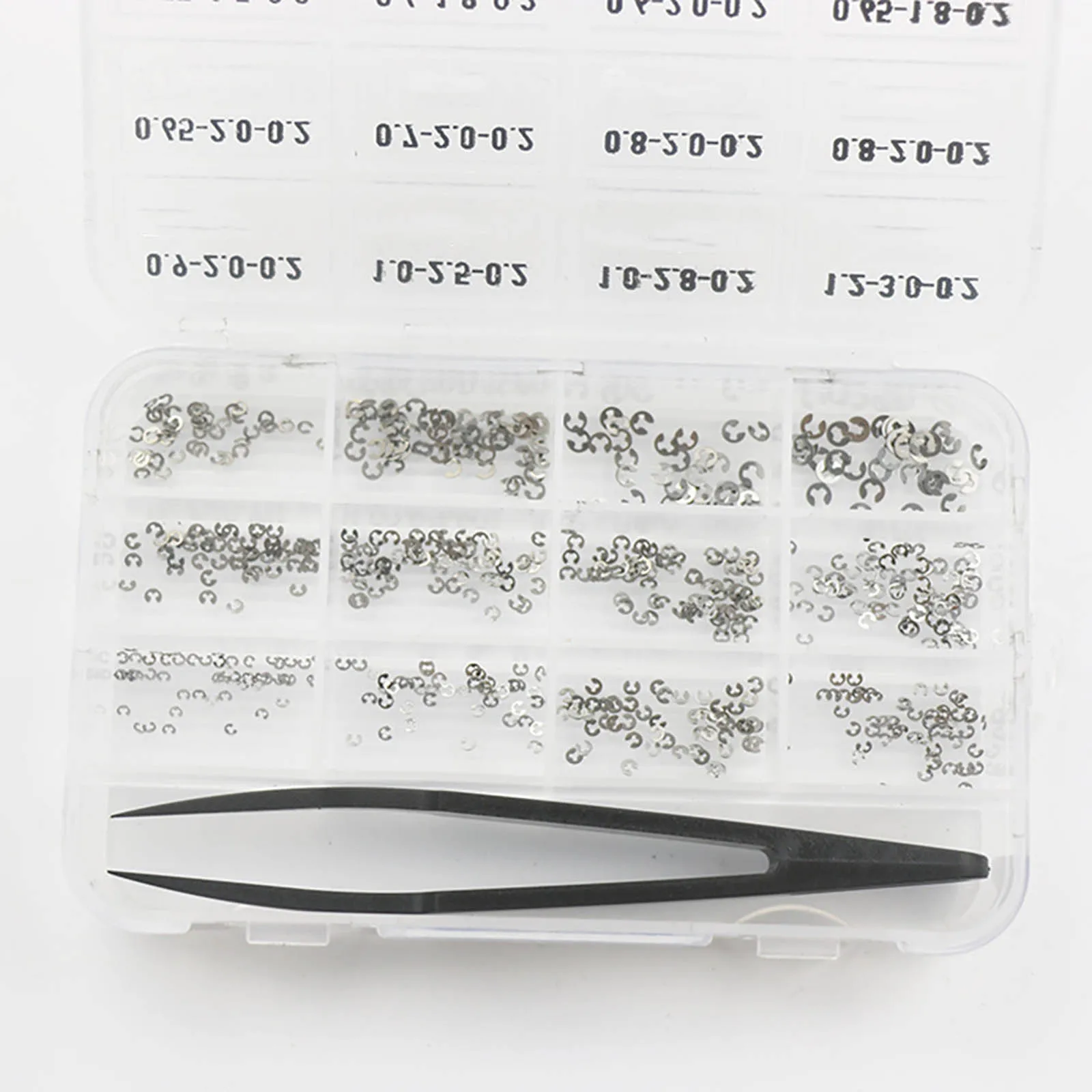 1Set 360pcs Metal E-Clip Circlip Kit with Tweezer, 12 Size External Retaining Rings for Watchmaker Movement Repair