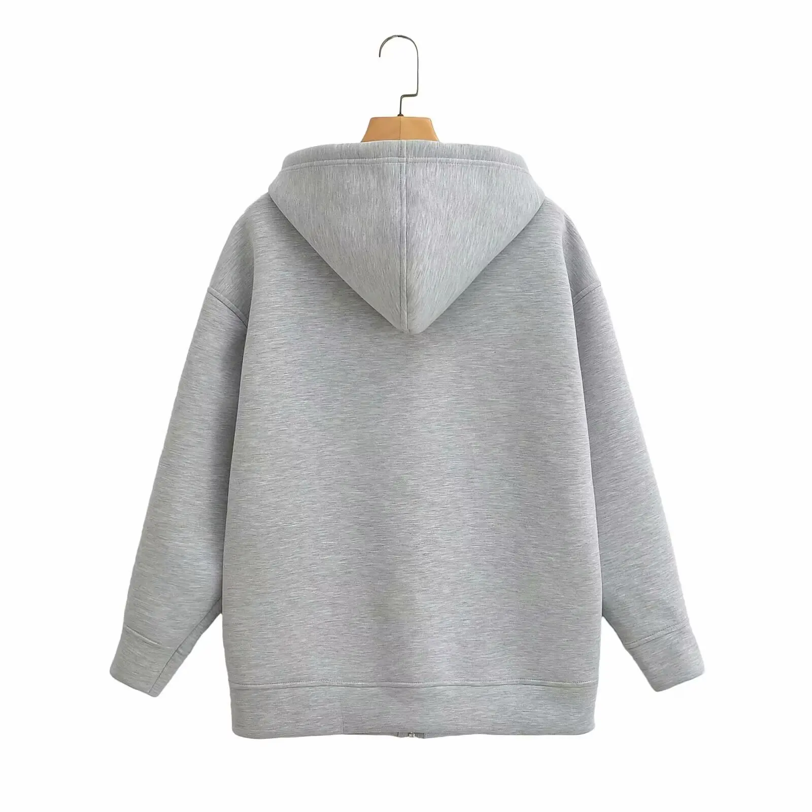 Women new fashion loose basic style casual side pocket hooded cotton sweatshirt retro long sleeved zipper women's coat chic top