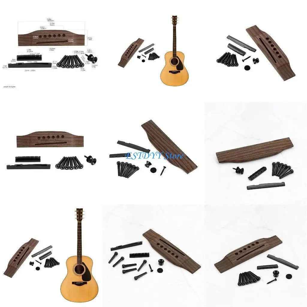 

G6DE Rosewood 6 String Folk Guitar Bridge Replacement Acoustic Guitar Bridge Saddles Nut Pin for Improve Guitar Sound Quality