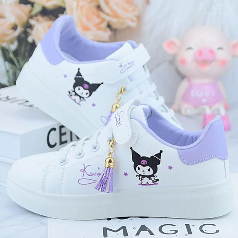 Sanrio Kuromi Women\'s Cartoon PU Leather Sneakers Kawaii Anime Girls Sports Shoes Melody Student casual running shoes Breathable