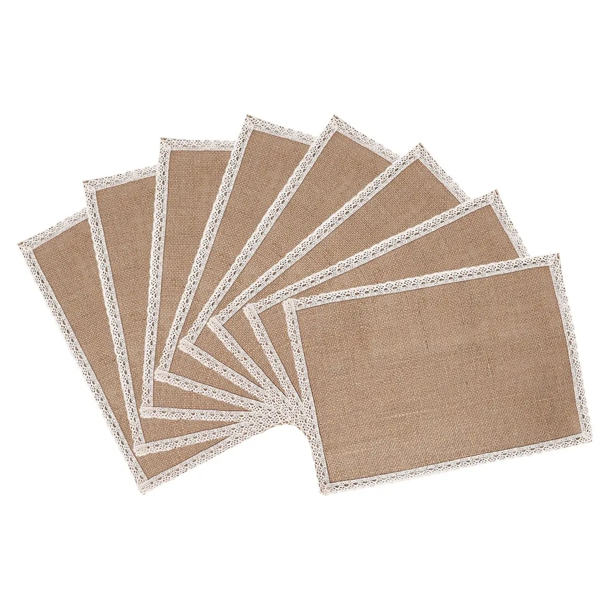 【ABFS】8Pcs Linen Table Mat Lace Placemat Set Natural Jute Woven Tableware Mat Wedding Party Decoration