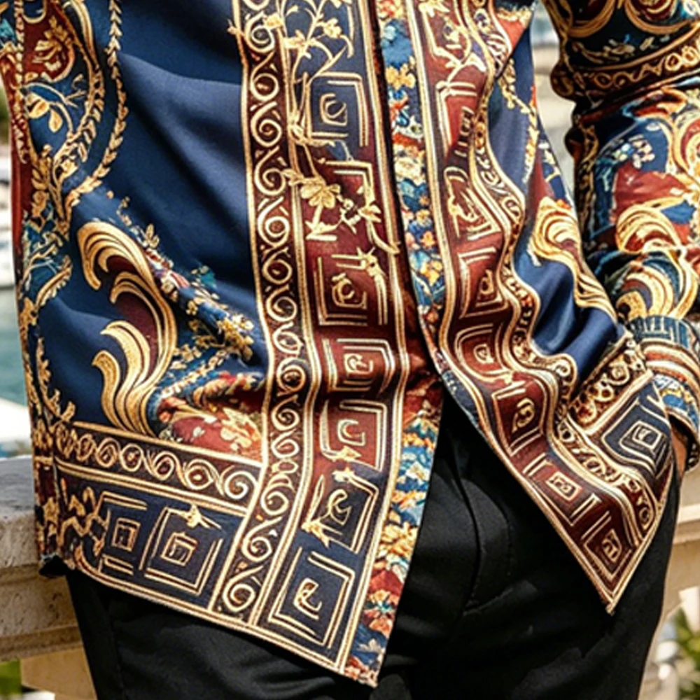 2026 Summer New Arrival Mature Men's Casual Business Shirt Long Sleeve Lapel Natural Printed Shirt Holiday Party Men's Tops Gift
