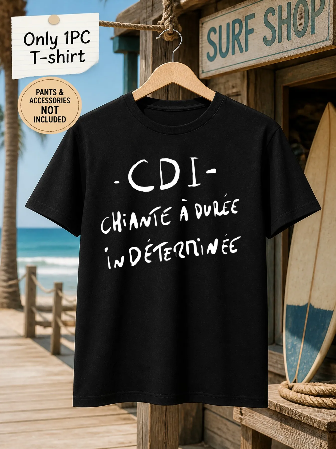 1pc Men'S Graphic T-Shirt CDI Chiante A Duree Indeterminee Print Short Sleeve Crew Neck [Solely 1pc T-SHIRT]