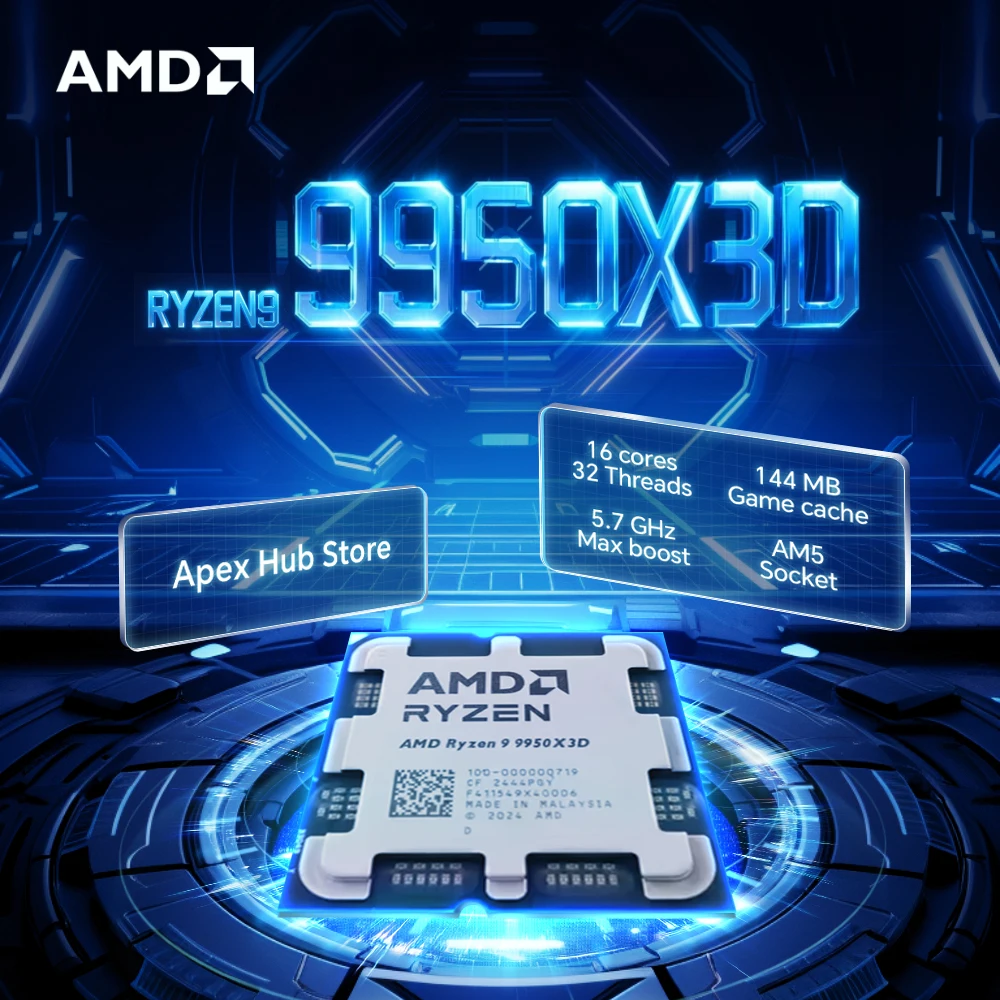 NOWY procesor AMD Ryzen 9 9950X3D 16-rdzeniowy 32-wątkowy AM5 170W 4NM L3=128M Kompatybilny z B850 4.3GHz R9 9950X3D do gier, DDR5, bez wentylatora