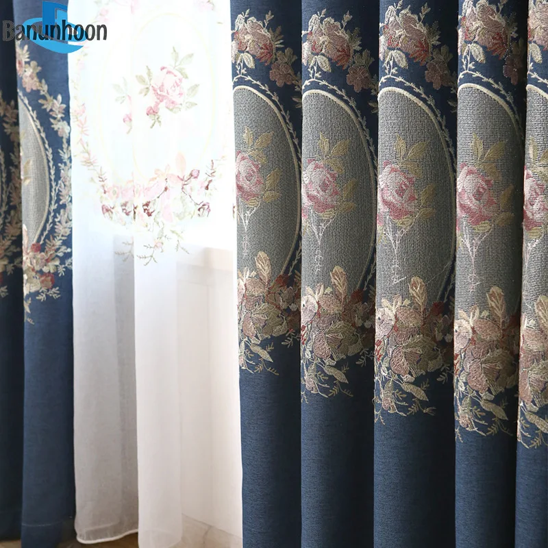 

Flat Window Cortina New Luxury Faux Curtains For Bedroom Living Room Embroidered Voile & Cloth Blinds Customized