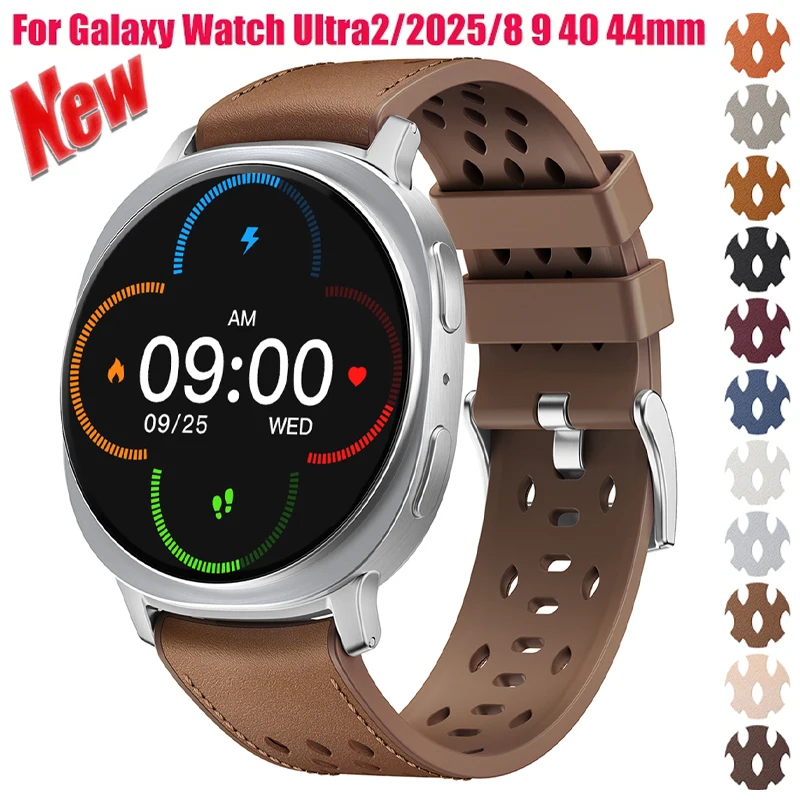 Breathable Leather+Silicone Strap for Samsung Galaxy Watch 9/8/8Classic 40/44/46mm Sweat‑proof Sport Strap for Galaxy Ultra 2026
