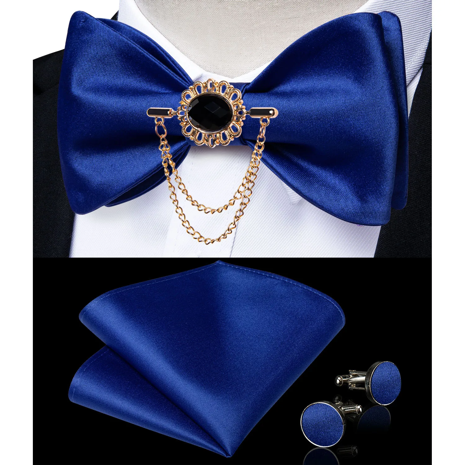 Exqusite männer Selbst-krawatte Bowties Hochzeit Krawatten Für Mann Zubehör Manschettenknöpfe Hanky Brosche Set Rot Schwarz Gelb blau Bowtie – Detail 30