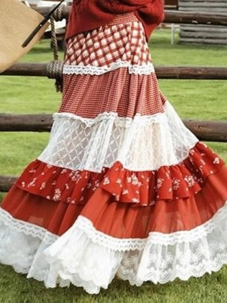 

Элегантные плиссированные юбки А-силуэта в клетку, повседневные, осенние, во французском стиле, винтажные Y2K, пасторальные, для женщин