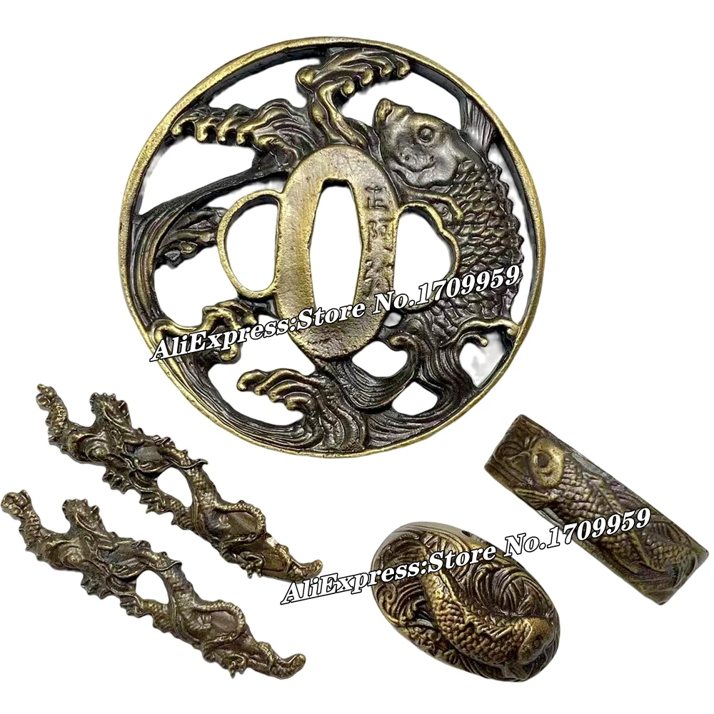 A Set Fish Sword Guard Accessory For Japan Samurai Katana/Wakizashi/Tanto Tsuba+Menuki+Fuchi+Kashira+Tsuka/Handle+Habaki+Seppa