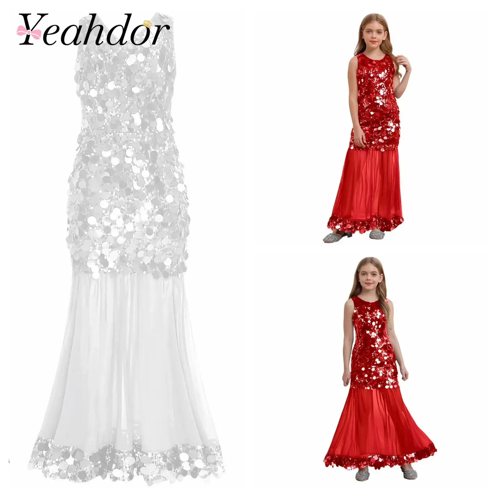 

Summer Girls Dress Sequins Fishtail Chiffon Party Dress Fisrt Communion Special Occasions Wedding Birthday Robes Sequins Vestido
