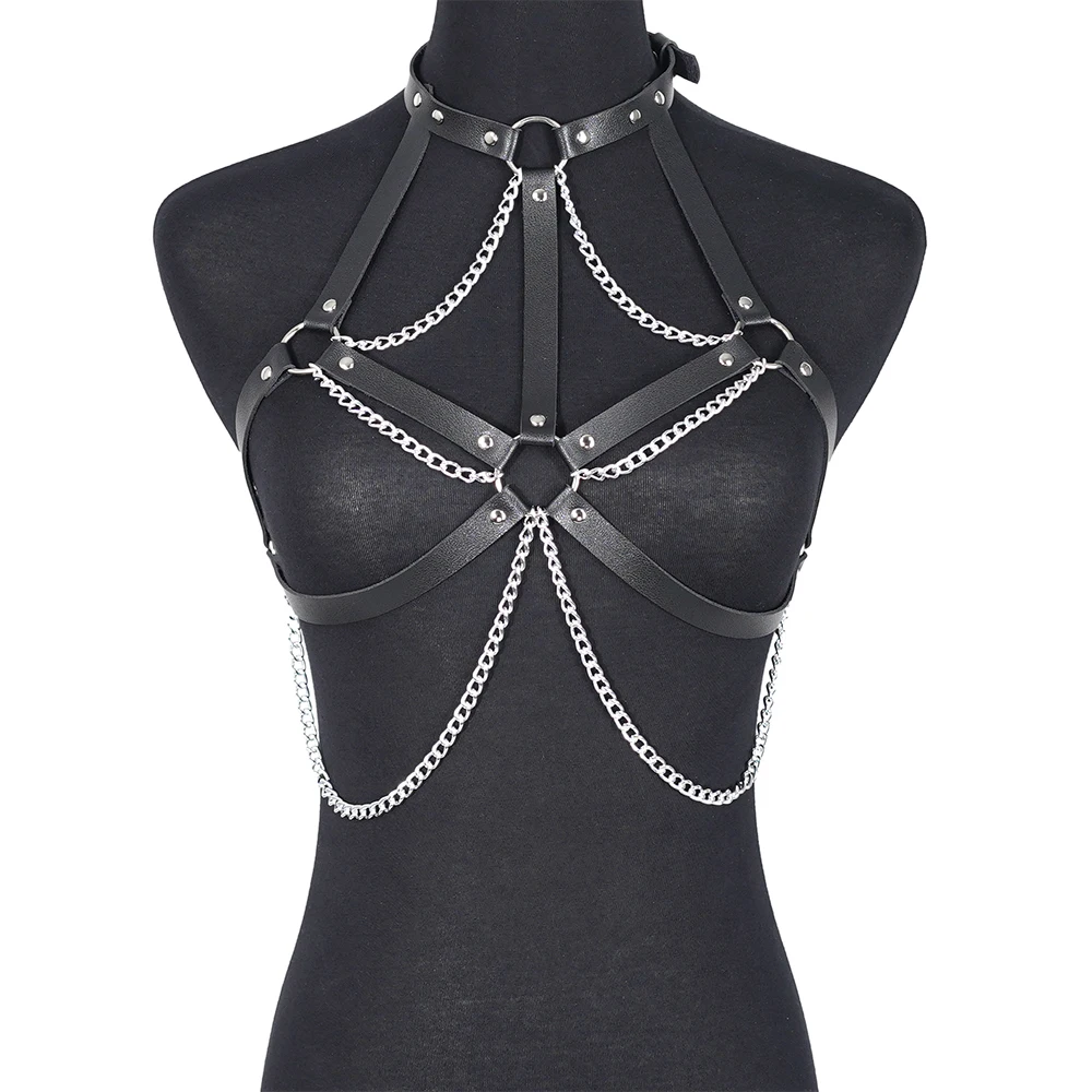 Sexy Leather Body Harness Belt Chest Chain Harness Corset Leather Bondgae Lingerie Goth Fetish Clothing Harness Women Accessorie