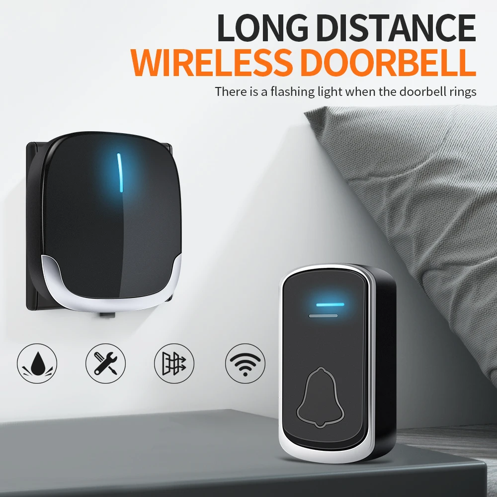 

Intelligent Wireless Doorbell Home Welcome Doorbell Waterproof 300m Remote Smart Door Bell Chime EU Plug No punching required