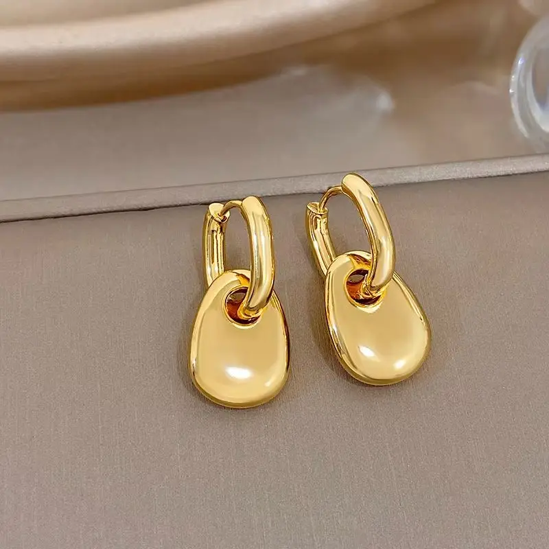 Fashion Smooth Stainless Steel Lock Pendant Earrings for Women Creative Gold Plated Geometric Drop Earrings Waterproof Jewelry