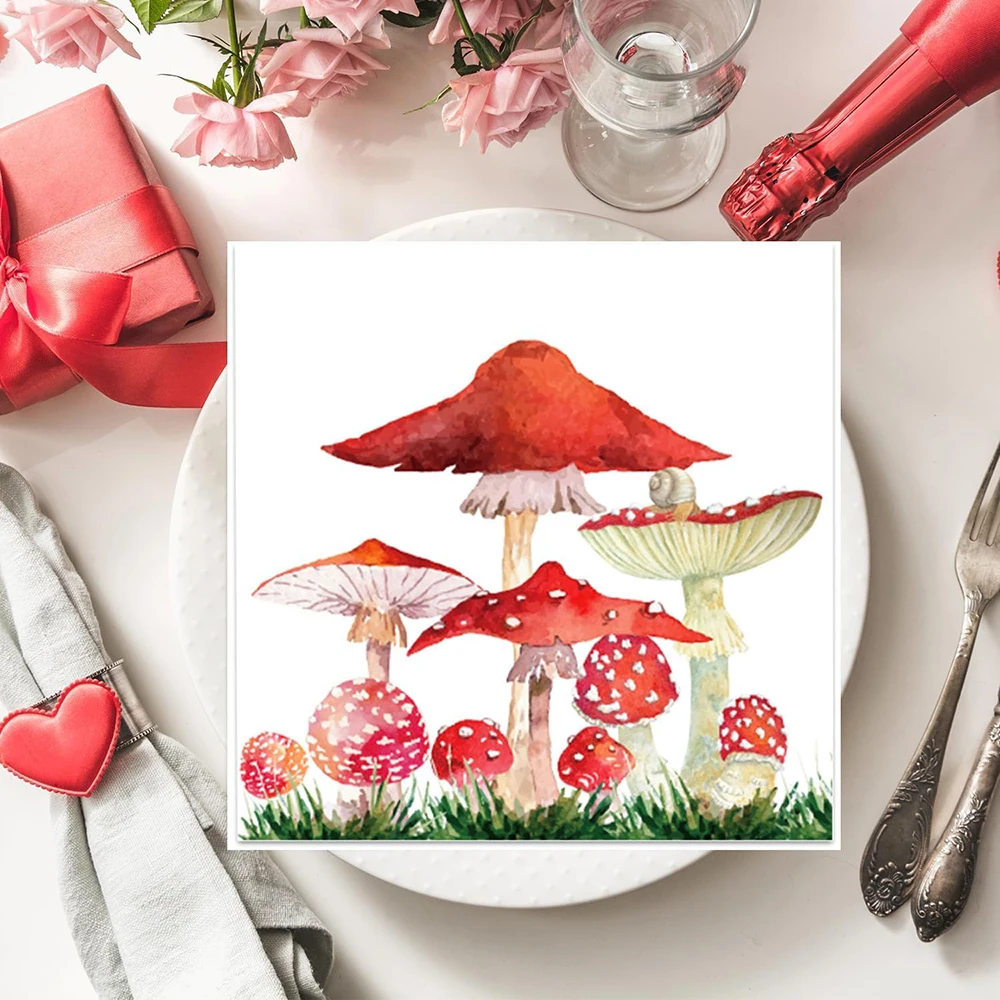 20/40/60/80/100pcs Mushroom Disposable Paper Napkins Fairy Tale Party Decoration Mushroom Party Supplies Cottagecore Party Decor