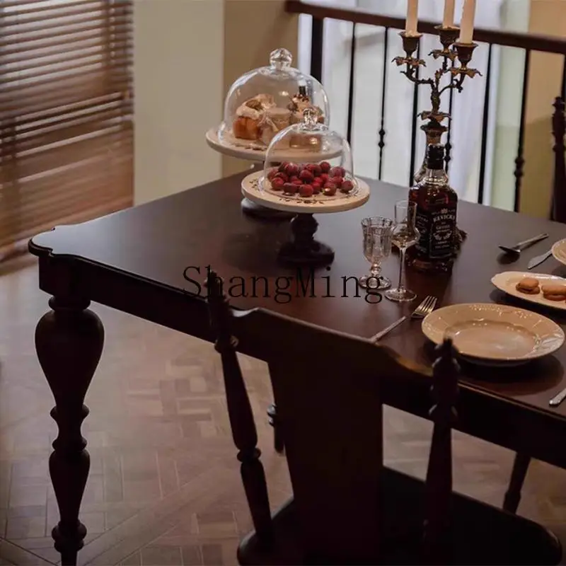 SM rural retro solid wood dining table and chairs old rectangular dining table simple home restaurant log table