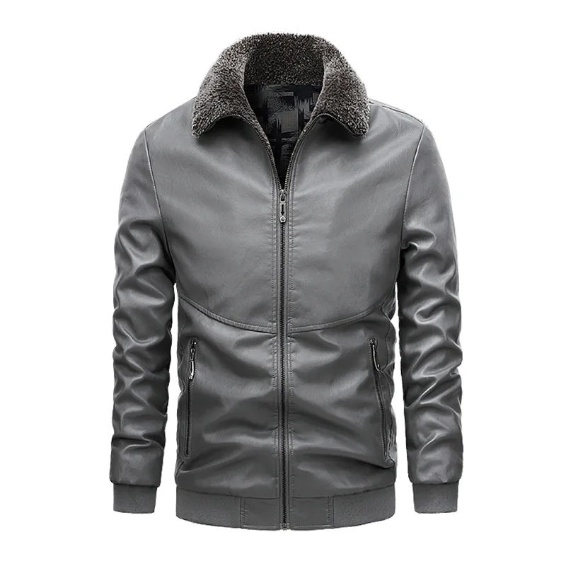 Mens Winter Cotton Padded Lining Motorcycle Windproof Warm Coat Male Fleece Collar Outwear Clothing 5XL New Leather Jacket MY314