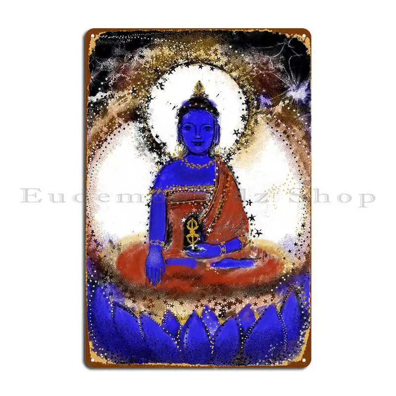 Akshobya Blue Buddha Of The Eastern Realm Metal Sign Poster Wall Cave Wall Cave Garage Living Room Designing Tin Sign Poster