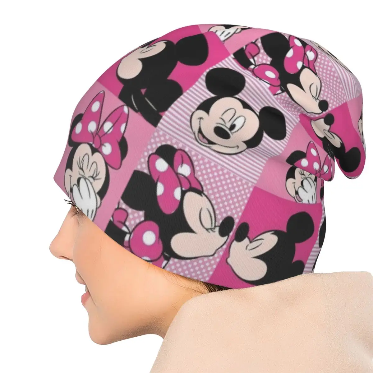 ミッキーミニーマウスボンネットハットヴィンテージアウトドアスカリービーニー帽子男性女性用暖かいデュアルユースキャップ