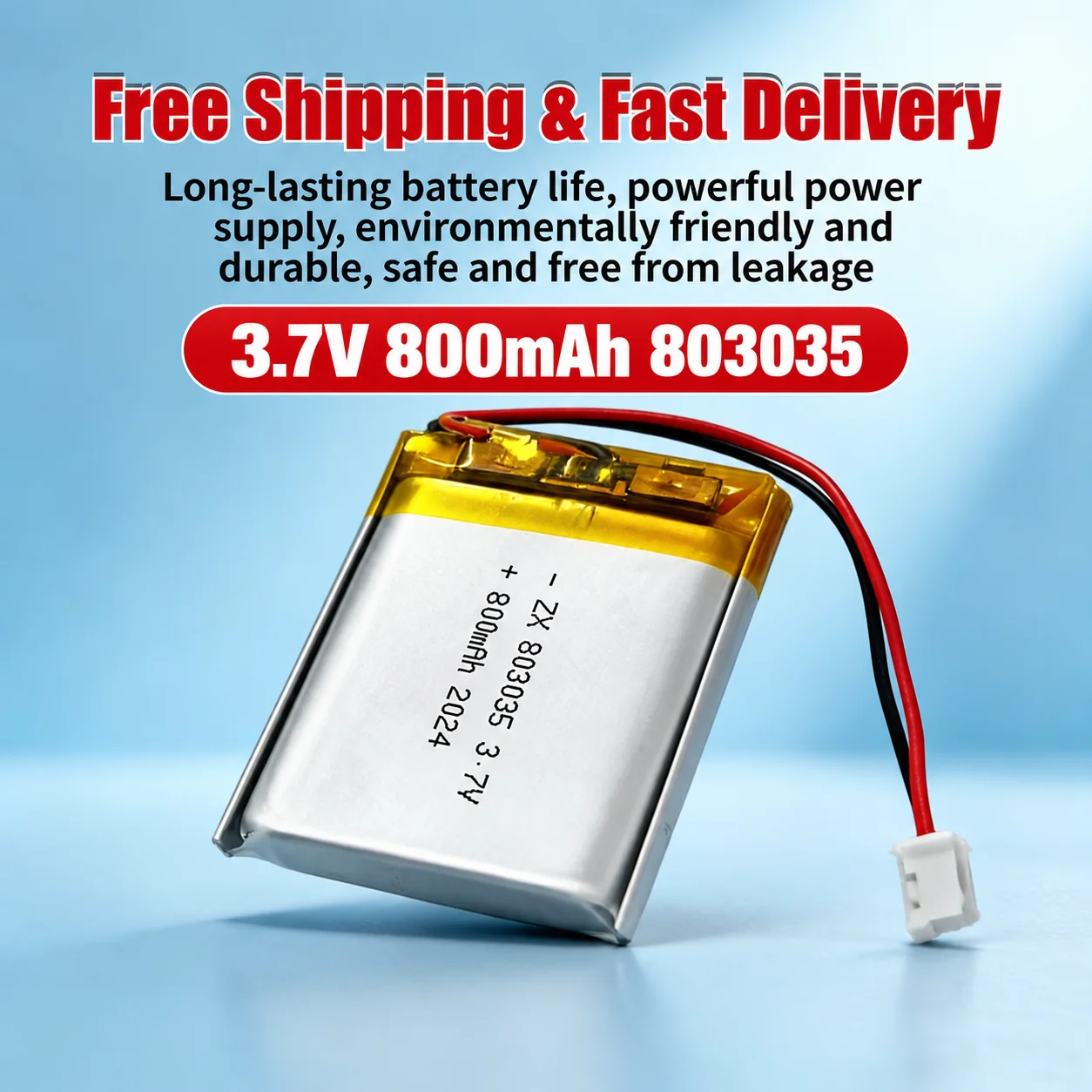 3.7V 800mAh 803035Lipo Battery,Rechargeable Lithium Polymer Cell for Bluetooth Headset, Wireless Mouse,Keyboard,Smart Watch