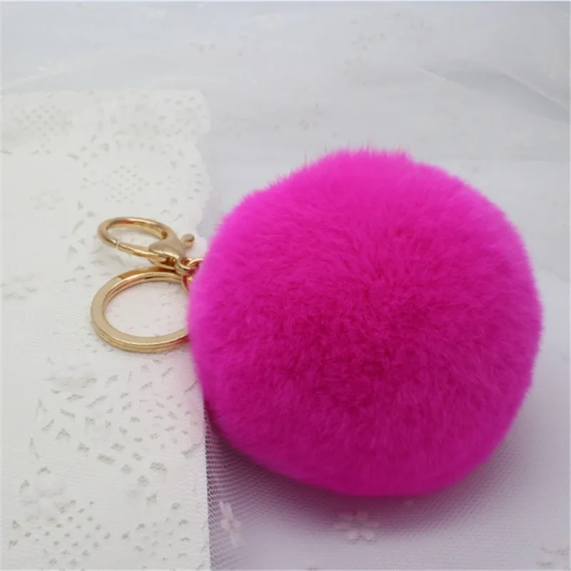 8cm Genuine Real Rex Rabbit Fur Ball Golden Color Keychain Cute Lapin Car Keyring Bag Pendant Pom Fluffy Key Chains