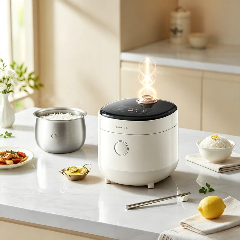 Unisex 1.6L Rice Cooker 1-2 Person, Healthy 316L Stainless Steel Non-Coated Micro-Pressure Smart Timer Fast Even Heating