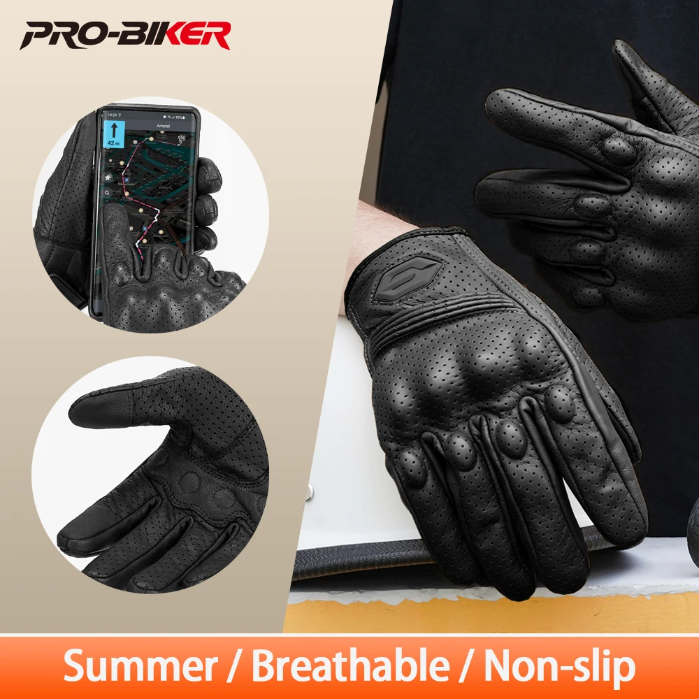 

Летние мотоциклетные перчатки, дышащие кожаные защитные перчатки для мотокросса с полными пальцами, противоскользящие перчатки для езды на мотоцикле с сенсорным экраном
