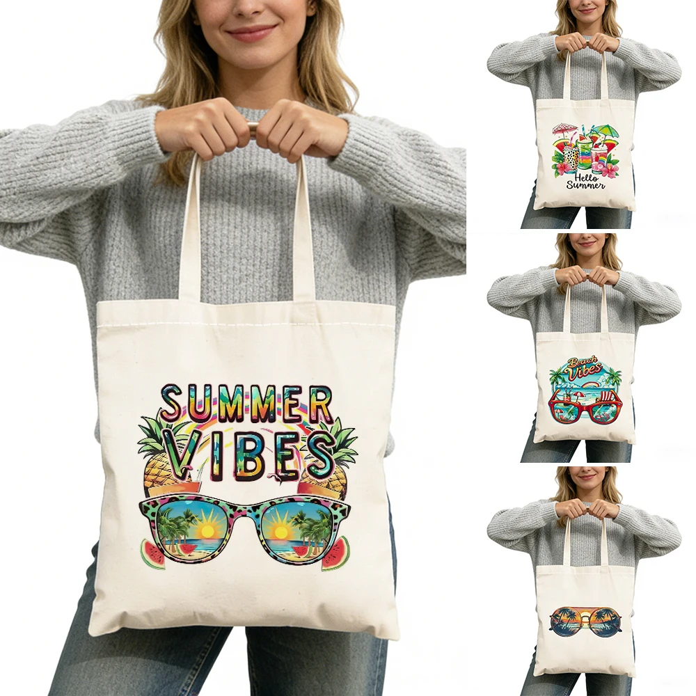 

Fashion Lady Shopping Tote Bag Big Capacity Tropical Print Girl Daily Use Satchel Beach Vibes Summer Escape Shopper Bag 40x45cm