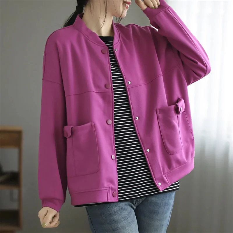 Baseball Uniform Jacket Women's 2024Spring Autumn New Coat Joker Loose Ladies Outerwear Casual Slim Round Neck Female Sweatshirt