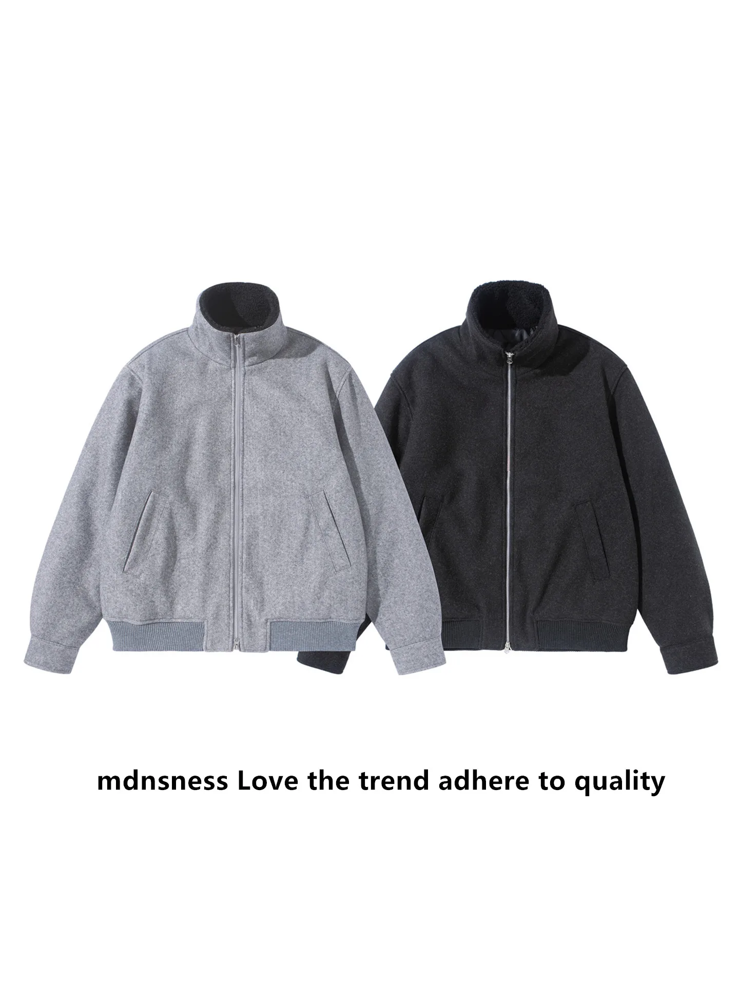 

Trendy American Retro Stand Collar Zipper Jaet Men's Loose Casual Winter Cotton Thiened Woolen Coat Youth Sle