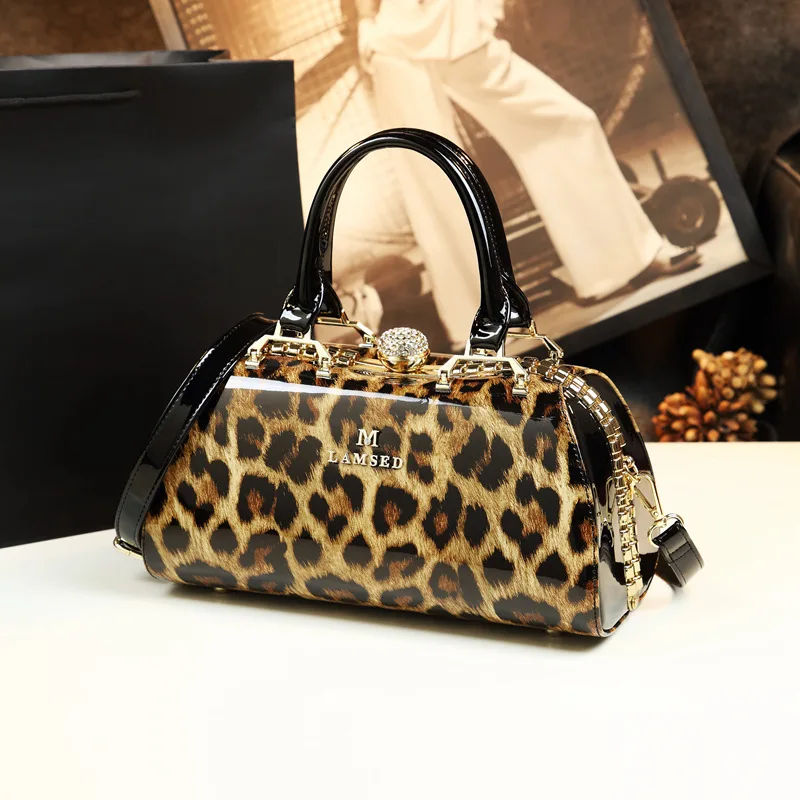Glossy Patent Leather Handbag For Women Crossbody Bag Top Handle Tote Evening Shoulder Wedding Satchel Retro Purse