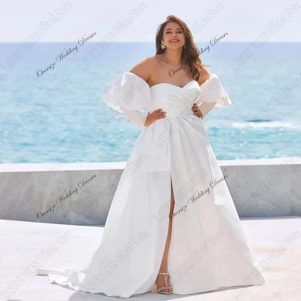 

Charming Off Shoulder Wedding Dresses with Pleat 2024 Summer Side Slit Bridal Gowns for Women New Court Train Vestido De Novia