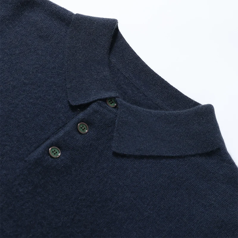 PoLo Neck 100% Pure Cashmere Sweater Men's Lapel High Quality Pullover Business Casual Loose Knitwear 2026 Autumn Cashmere Shirt
