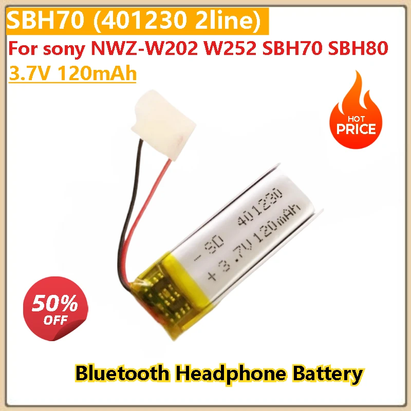 

SBH70 (401230 2line) 3.7V 120mAh Battery for Sony NWZ-W202 W252 SBH70 SBH80 Bluetooth Headphone High Quality