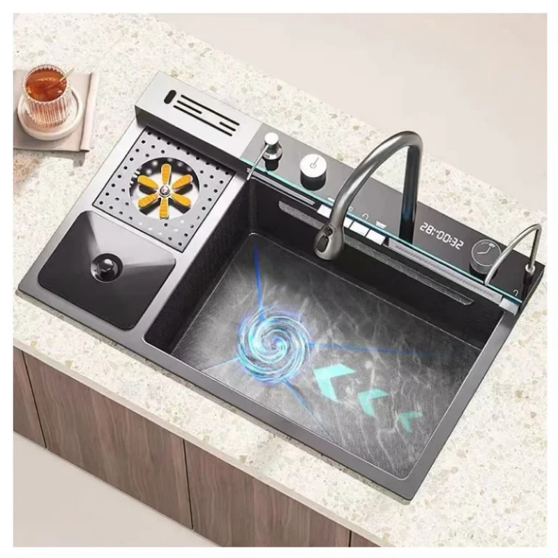 

Современный многофункциональный набор кухонных смесителей из нержавеющей стали, водопад, большая одинарная чаша, на столешнице, сушилка для посуды