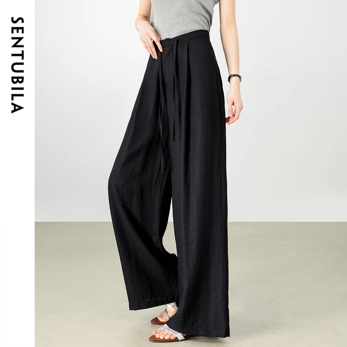 

SENTUBILA Baggy Linen Pleated Pants Woman Wide-leg Summer Trousers 2025 New Products Workwear Fashion Women's Clothing W52KD0145