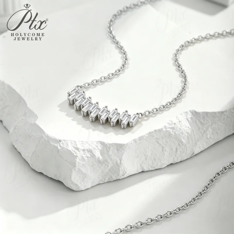 D Color VVS1 Rectangle Cut Moissanite Necklace for Women Wedding Engagement 925 Sterling Silver Pendant Chain Jewelry Gift