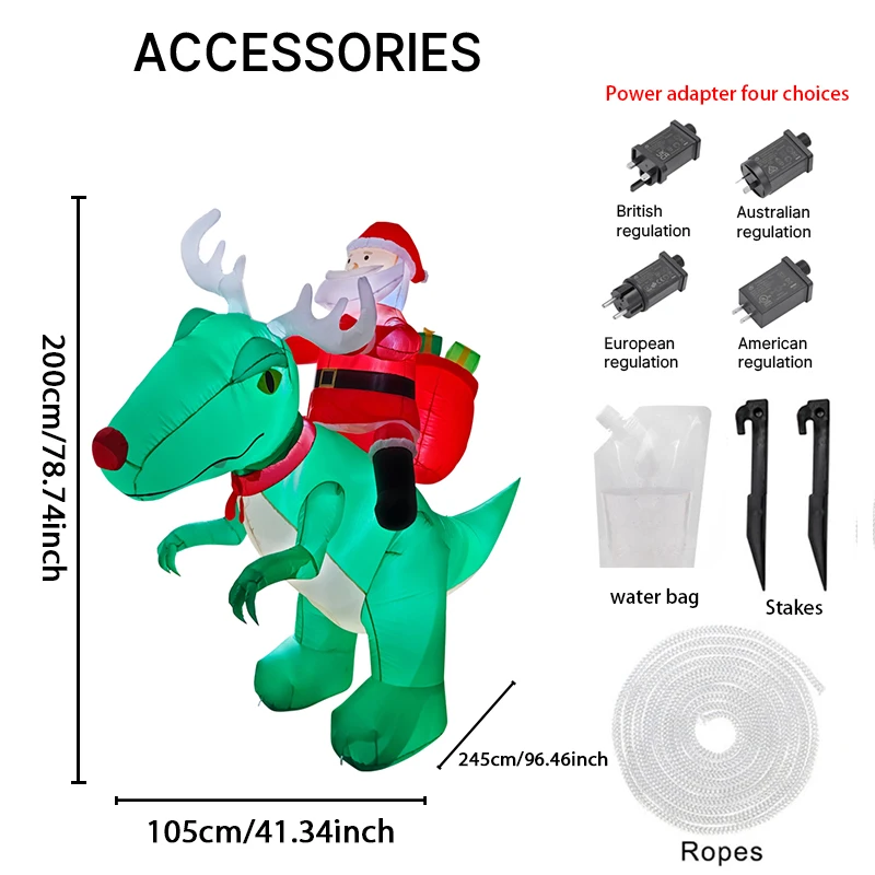 7,8 FT LED Aufblasbare Weihnachten Hof Dekor Santa Reiten Dinosaurier Rasen Garten Liefert Hause Ornament Geschenke Spielzeug Weihnachten Dekorationen