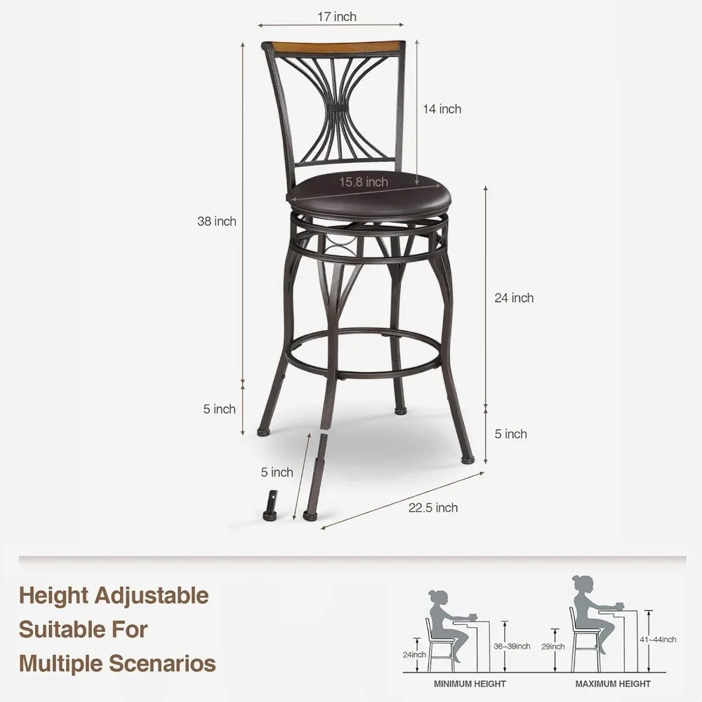 4,7-дюймовый барный штатив набор табуретов of 2, винтажный штатив с спинкой, регулируемые стулья с высотой сидения,