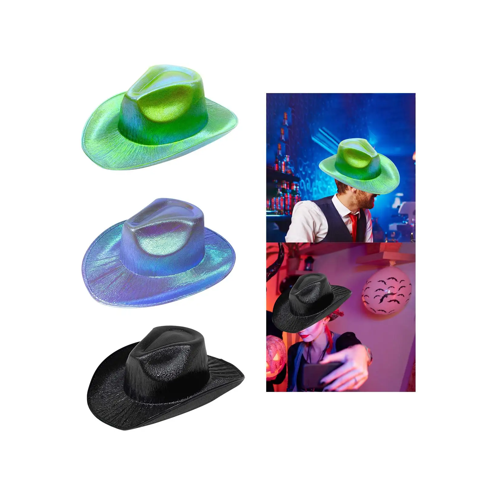 Cowboy Party Hat Sparkly Glitter Space Cowboy Hat Cowgirl Hat Fluorescent Cowboy Hat for Women Theme Party Costume Party Disco