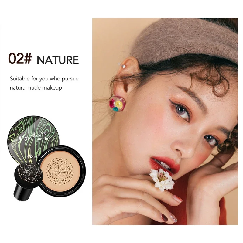 Ocheal BB Cream Air Cushion Base de maquillaje compacta crema correctora para cosméticos faciales maquillaje cabeza de seta Puff