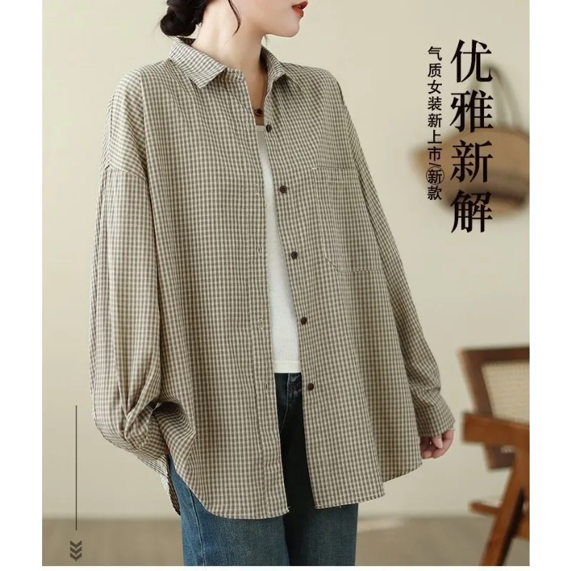 Chemise ample à carreaux pour femmes, vêtements d'extérieur d'automne, revers décontracté, manches longues, boutons, Cardigan, haut polyvalent