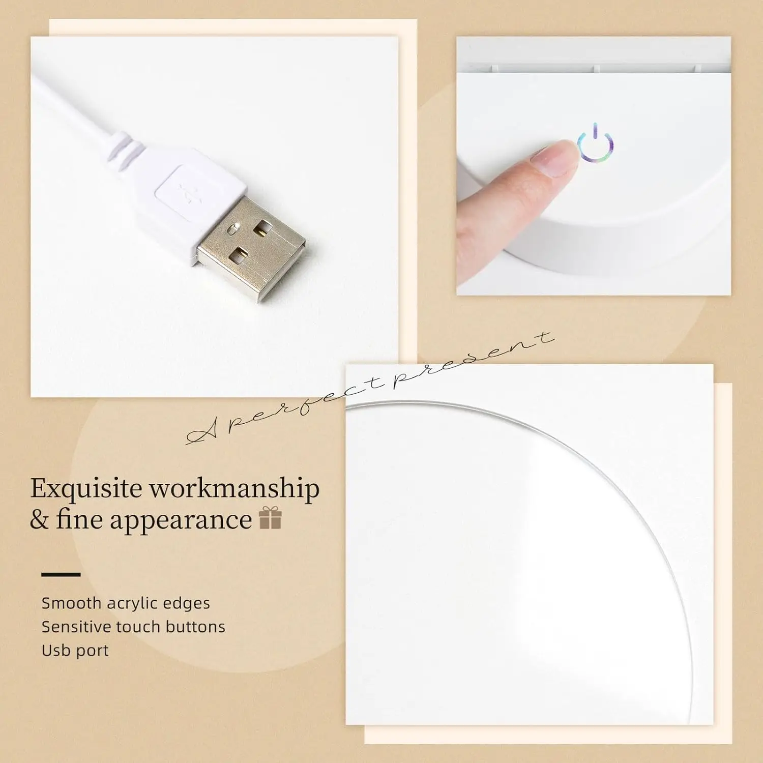 Round Acrylic Night Light, USB Plug-in, Space with Cluster Printed Cute Dimmable Led Light, Elegant Ideal for Bedroom Gifts