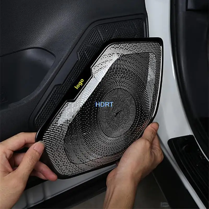 Car Styling Stainless Steel Four Door Horn Audio Speaker Cover Protector Decoration Accessories Sticker For Toyota RAV4 2020 +