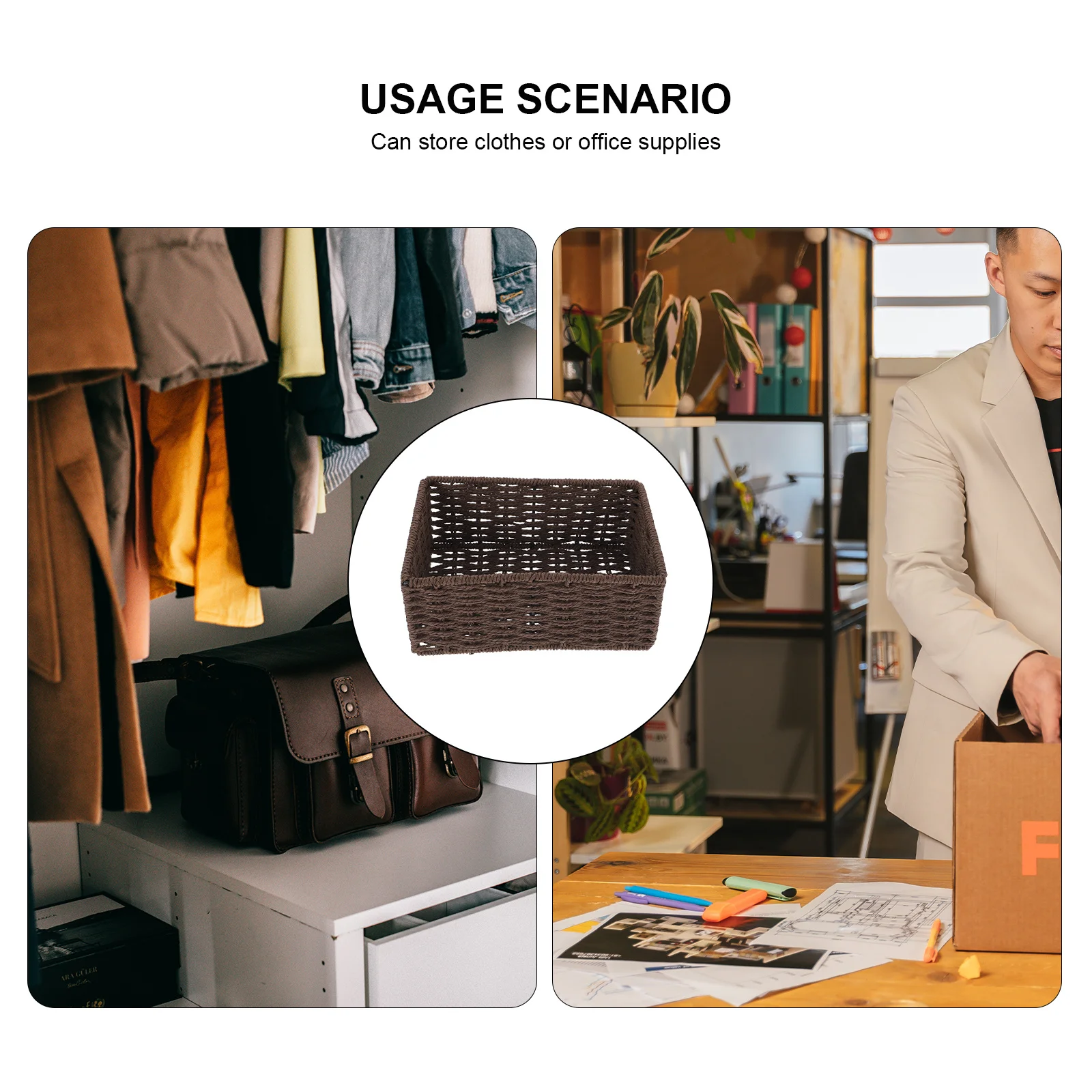 

Pastoral Style Woven Storage Basket Imitated Rattan Desktop Sundries Organizer Multi-Function Decorative Small Basket for Home