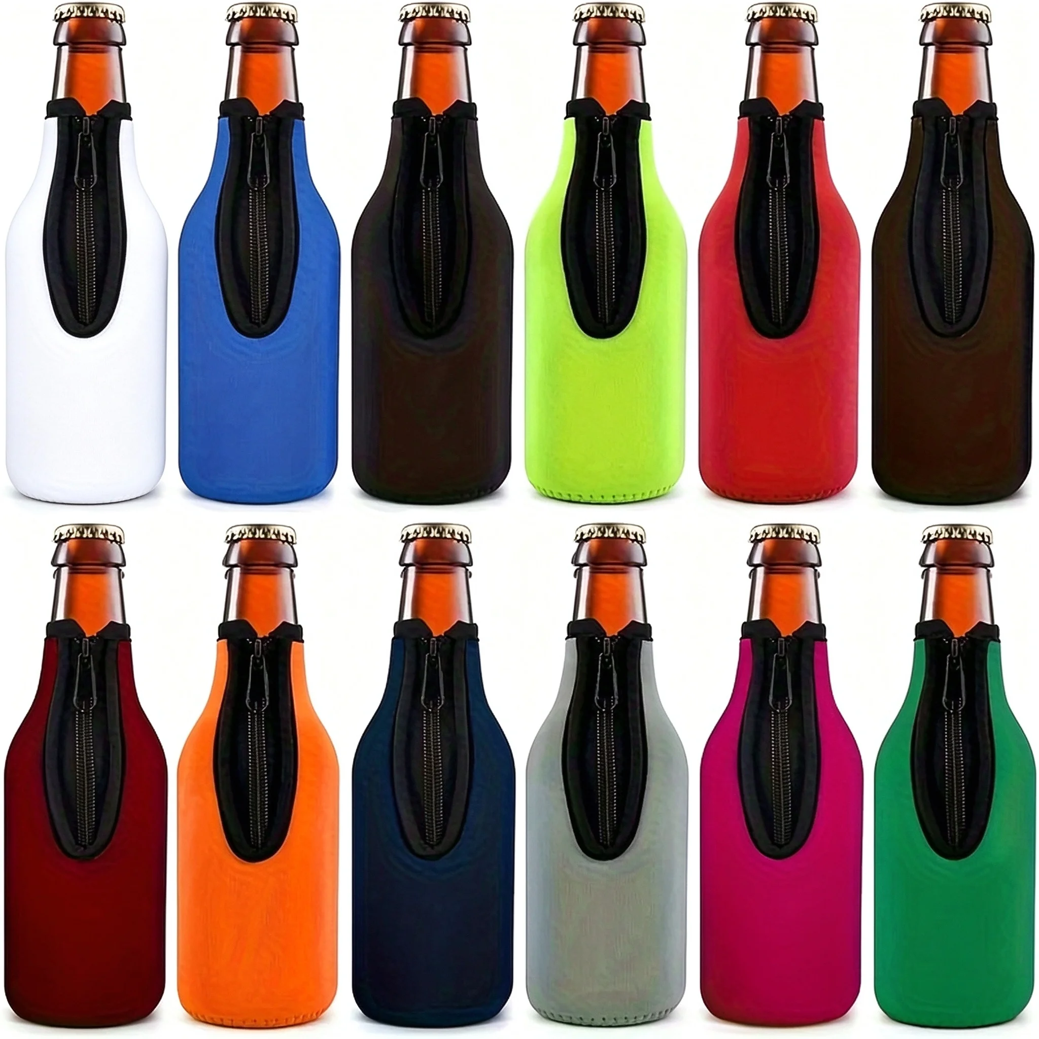 Insulated Beer Bottle Cooler Sleeve, Neoprene Zipper Bottle Holder 12oz, Reusable Bottle Insulator for Party Outdoor