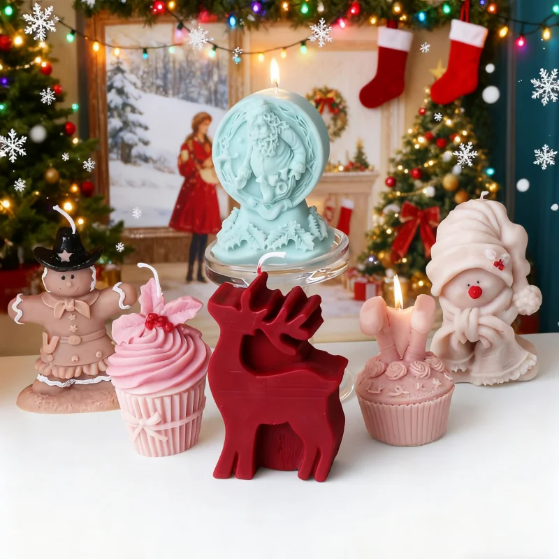 DIY 3D Weihnachten Serie Silikon Form Santa Claus Schneemann Muffin Tasse Form Form Elch Elch Aroma Harz Handwerk Form Kerze Liefert