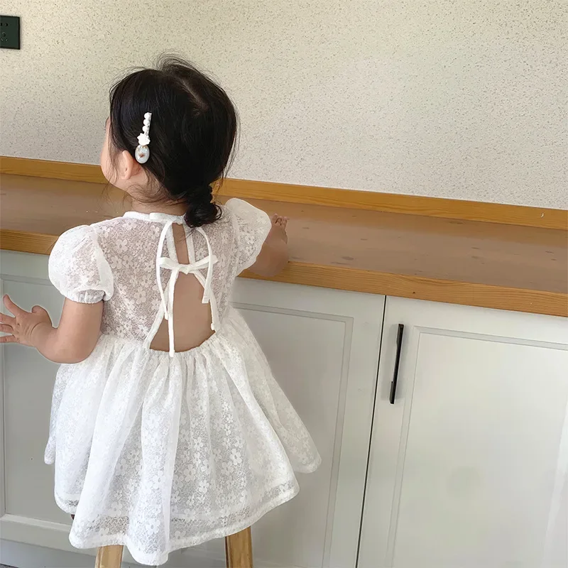 Children Wear Girls Summer Puff Sleeve Dress Toddler Clothes Fashion Backless Princess Dress Party Dress for Kids Girl Birthday