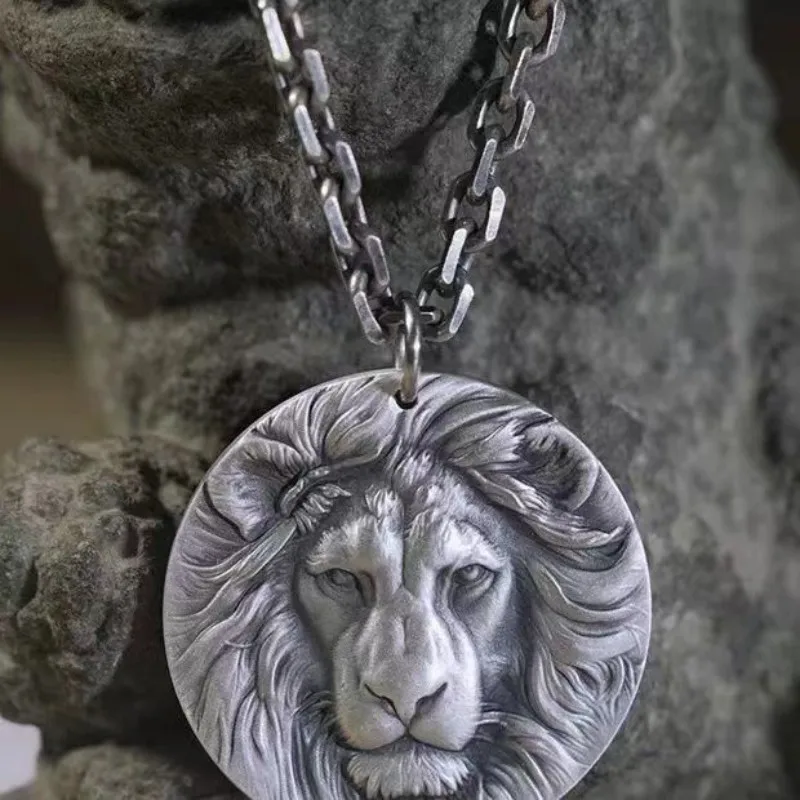 Mens Jewellery Vintage Three-dimensional Lion Head Pendant Necklace Men Punk Party Chain for Men Jewelry Gift collar hombre