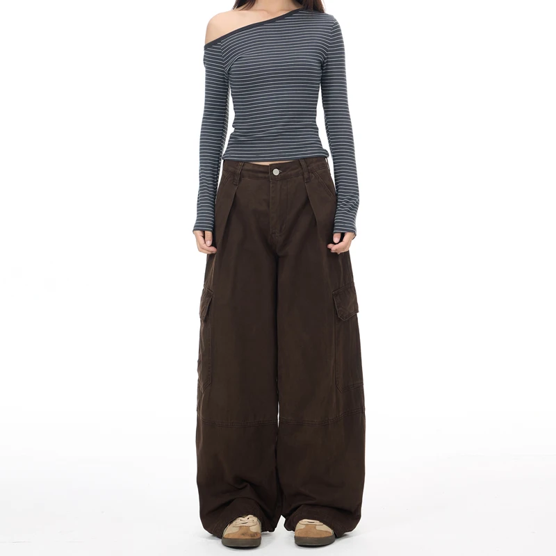

Men Women Streetwear Fashion Hip Hop Loose Casual Wide Leg Cargo Baggy Jeans Pant Couple Pure Cotton Trousers Unisex Clothes