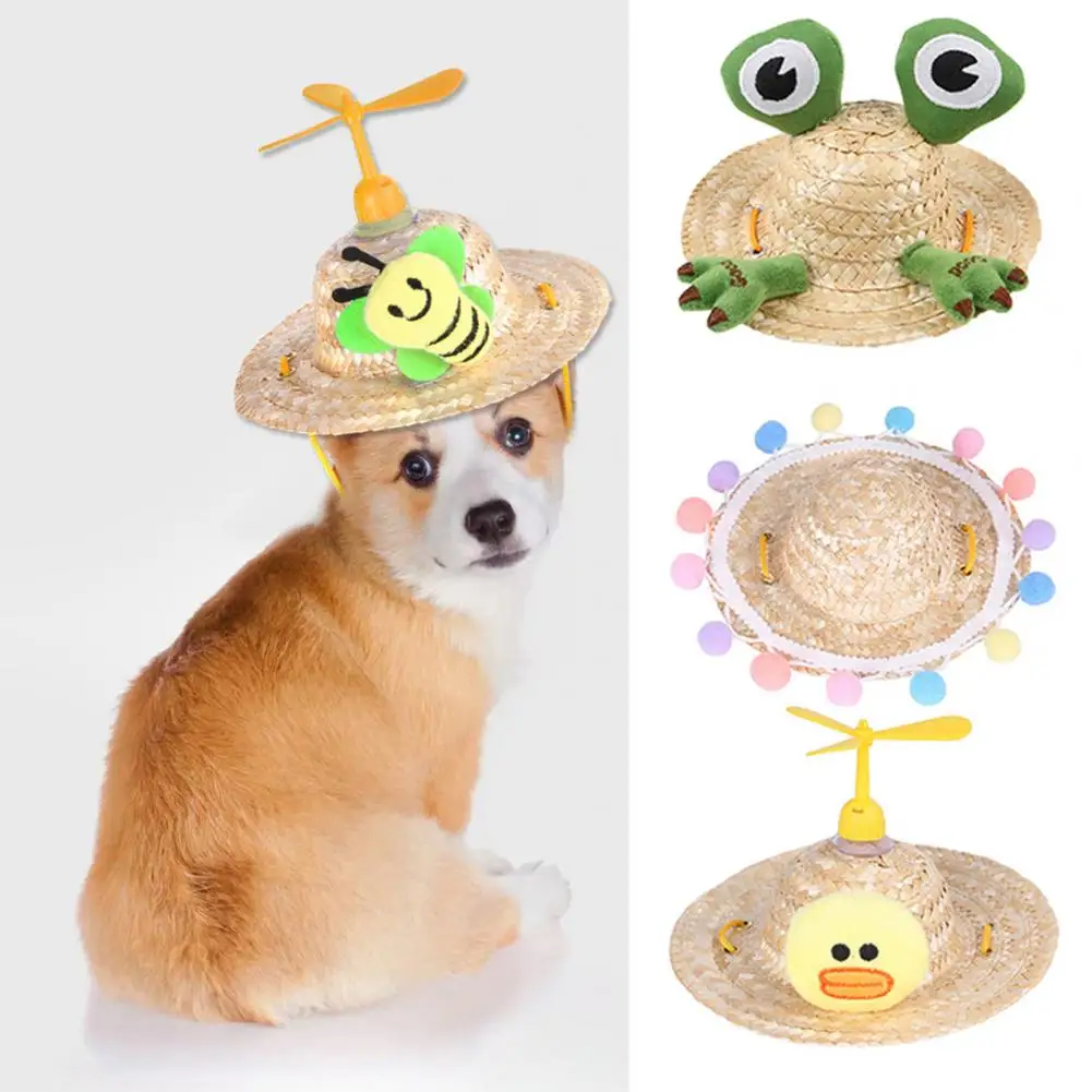 Dog Sun Hat Handwoven Pet Straw Hat for Dogs Cats Mini Sombrero Mexican Hats with Adjustable Drawstring Sun Protection